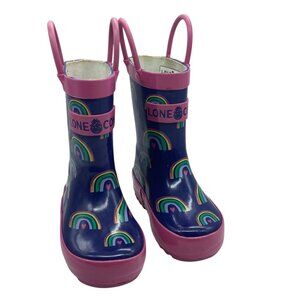 Lone Cone Kids Rain Boots Rainbow‎ Print Navy Pink Rubber US 4 Toddler